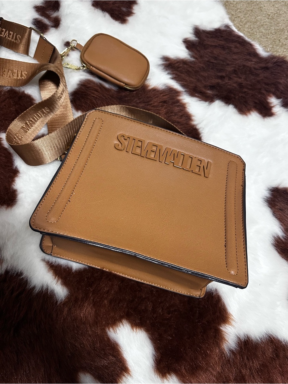Steve Madden Camel/Tan Crossbody Messenger Bag with Detachable Pouch